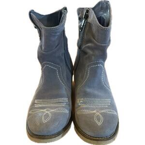 Sundance Womens Western Ankle Boots Blue Suede Embroidered Side Zip 7.5